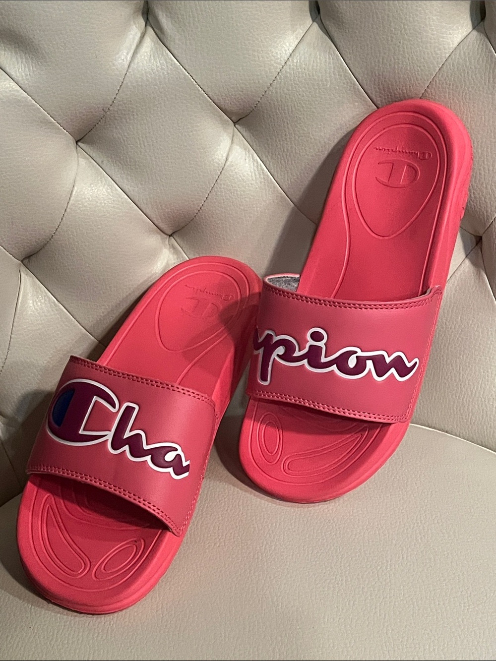Champion Pink Logo Slide Sandals